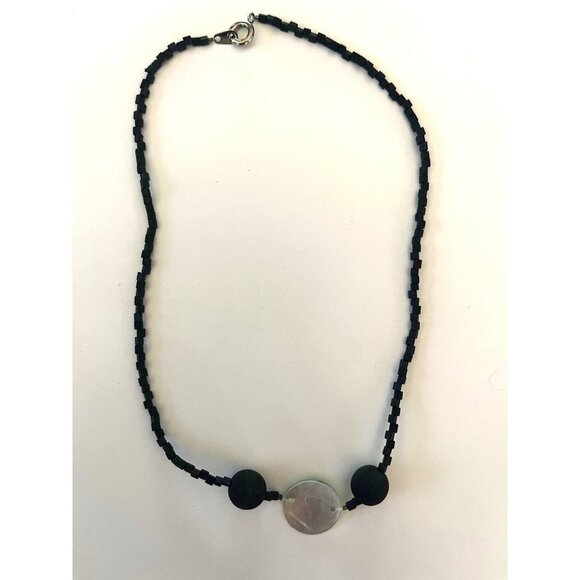 Natural Santorini Greece Volcanic Lava Black Beaded Necklace - Picture 10 of 14